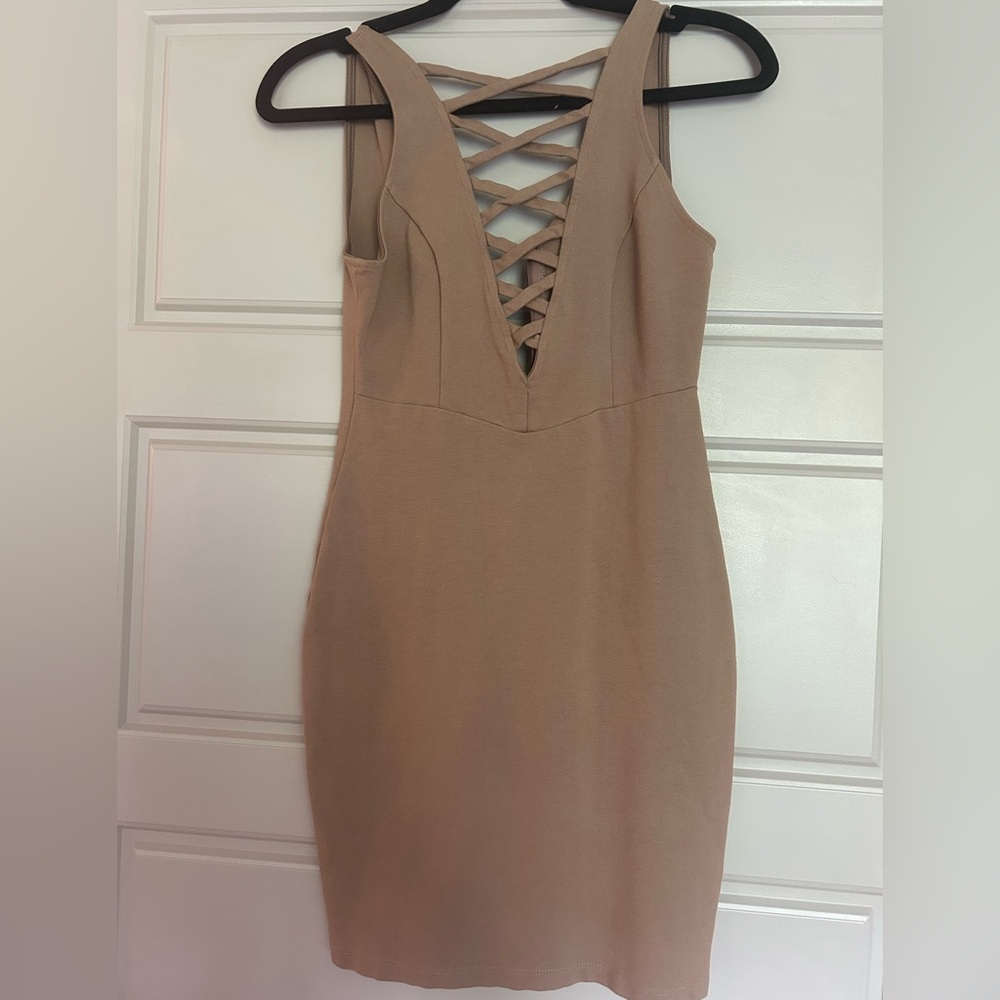 Fashion Nova Tan Backless Dress